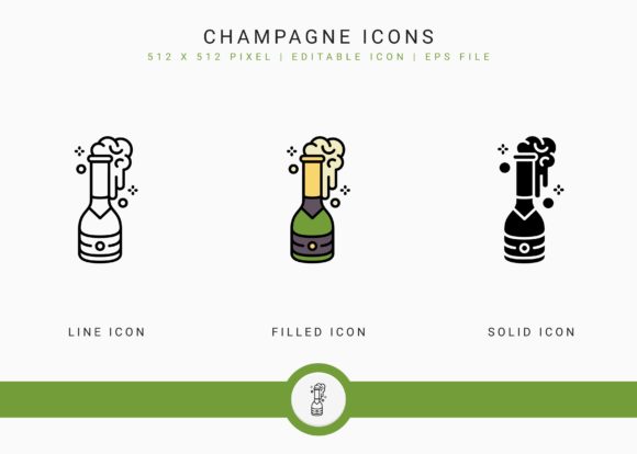 Champagne Icons Set for Digital Sellers